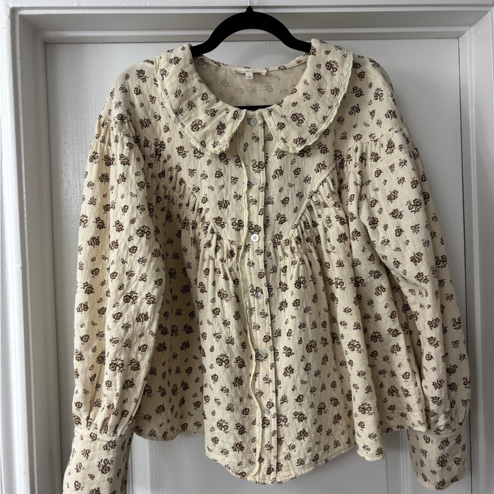 easel Cream Blouse with Brown Floral Print
